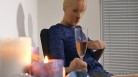 At Silvester Party With A Blue Dress And Encased In Wolford Neon Pantyhose